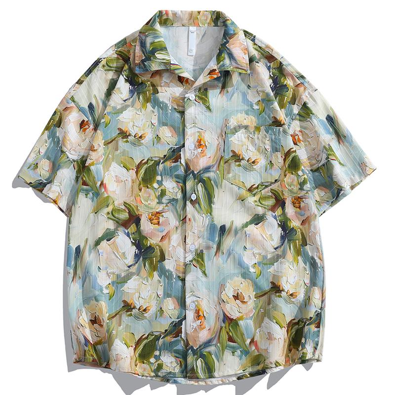 Camicia floreale uomo estiva leggera, ice silk traspirante e moderna