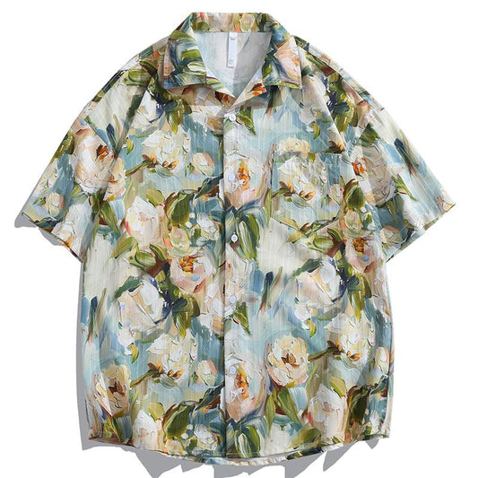 Camicia floreale uomo estiva leggera, ice silk traspirante e moderna