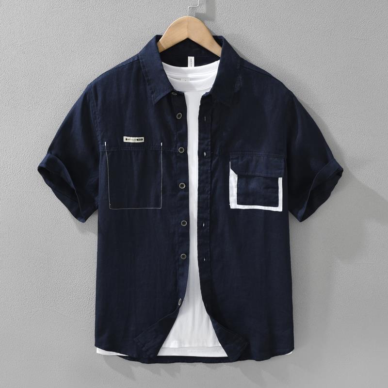 Camicia uomo corta estiva traspirante, stile urbano giovane