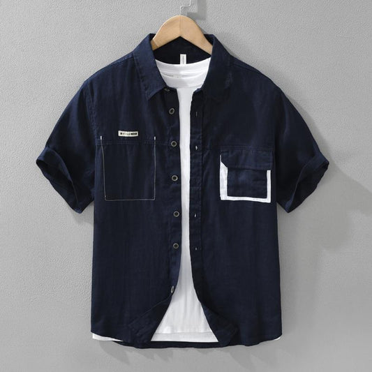 Camicia uomo corta estiva traspirante, stile urbano giovane