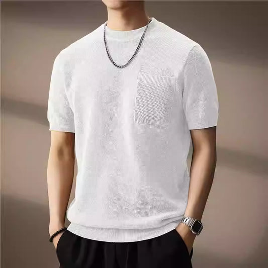 T-shirt uomo estiva girocollo ampia e traspirante, stile casual