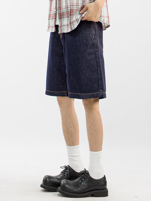 Bermuda uomo in denim blu vintage ampio e casual, facile da abbinare