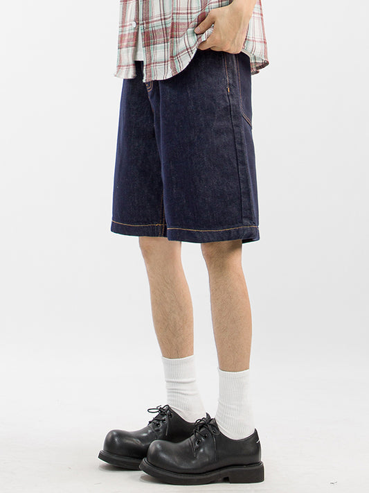 Bermuda uomo in denim blu vintage ampio e casual, facile da abbinare