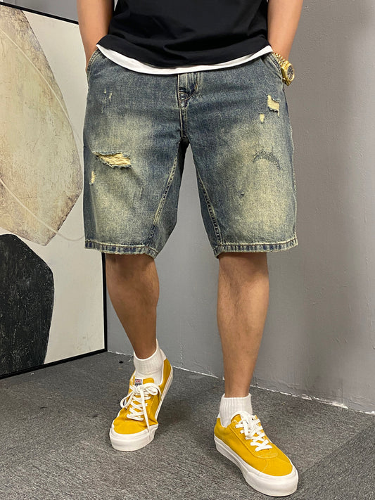 Shorts estivi uomo in denim colore fango stile urbano strappato