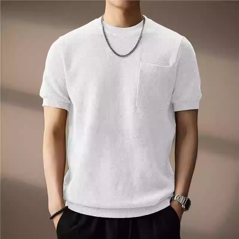 T-shirt uomo estiva girocollo ampia e traspirante, stile casual