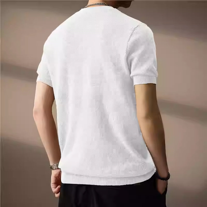 T-shirt uomo estiva girocollo ampia e traspirante, stile casual
