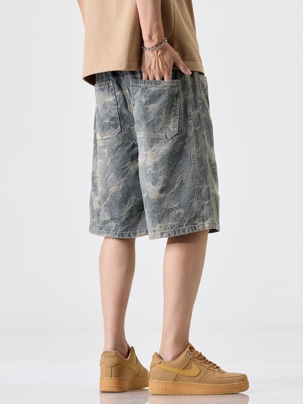 Bermuda uomo in denim camouflage estivo con coulisse, ampio e leggero