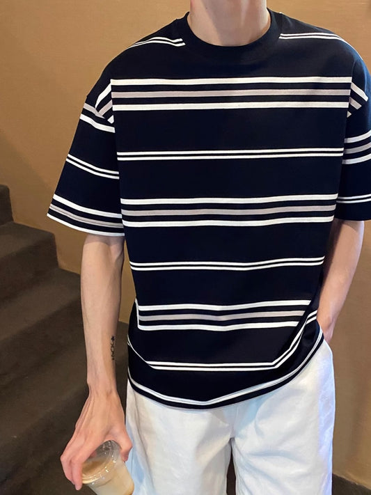 Maglietta uomo girocollo classica in cotone, look casual europeo