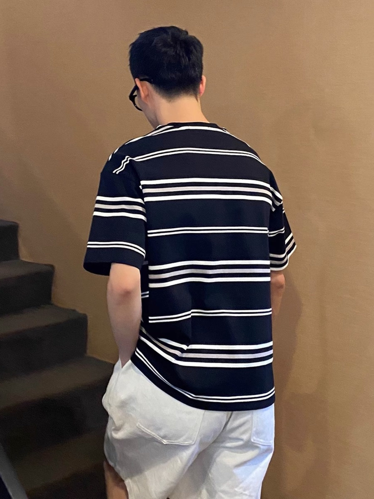 Maglietta uomo girocollo classica in cotone, look casual europeo