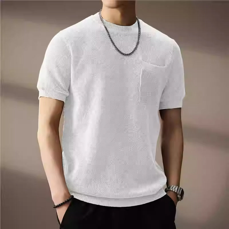 T-shirt uomo estiva girocollo ampia e traspirante, stile casual