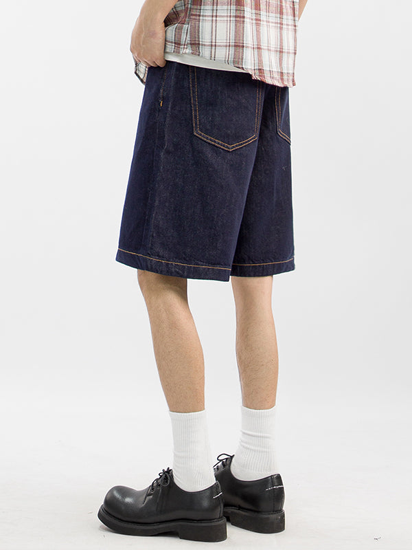 Bermuda uomo in denim blu vintage ampio e casual, facile da abbinare