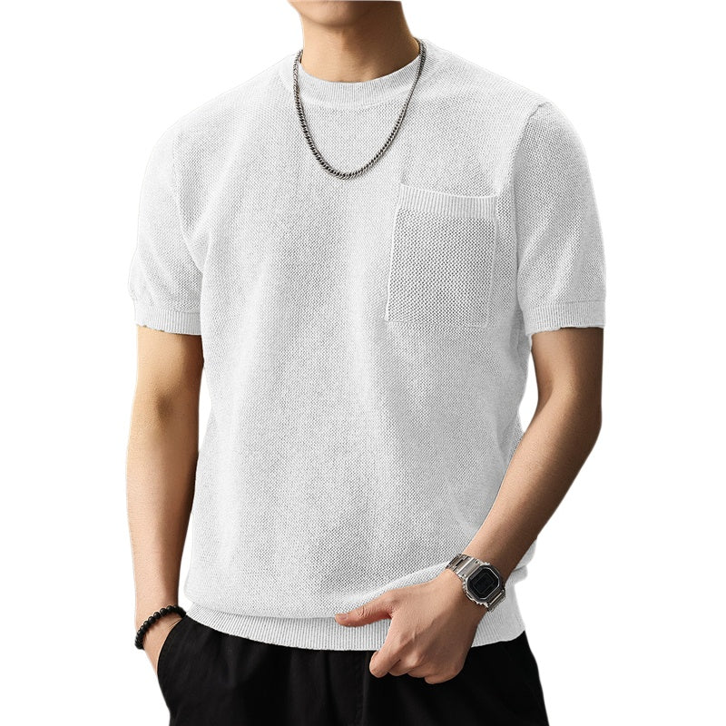 T-shirt uomo estiva girocollo ampia e traspirante, stile casual
