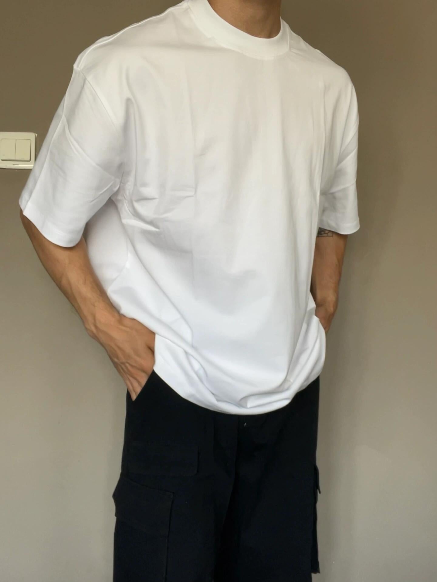 T-shirt uomo 305g oversize in cotone, girocollo stretto, stile USA