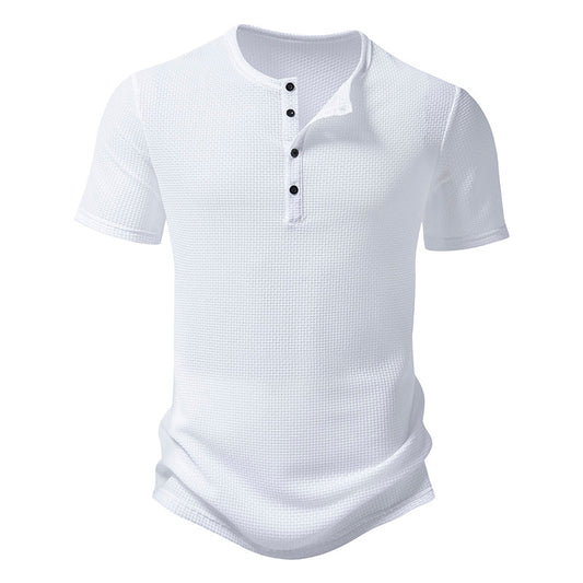 T-shirt uomo henley estiva 4 bottoni, ampia in tessuto ice silk