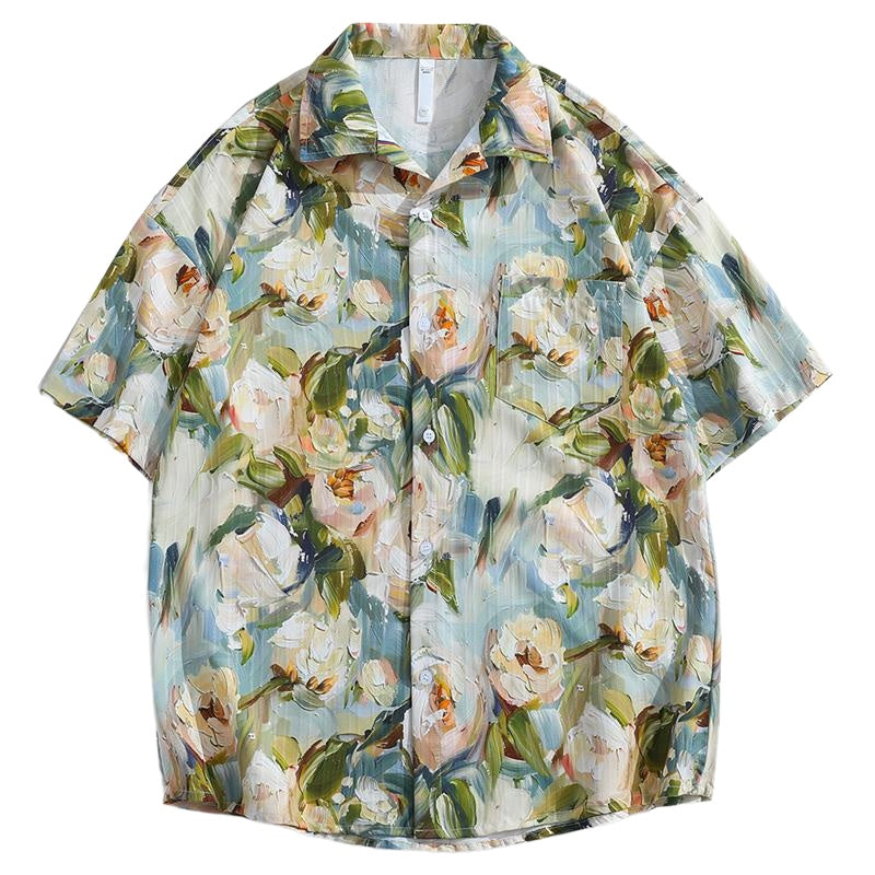 Camicia floreale uomo estiva leggera, ice silk traspirante e moderna