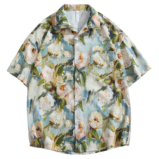 Camicia floreale uomo estiva leggera, ice silk traspirante e moderna
