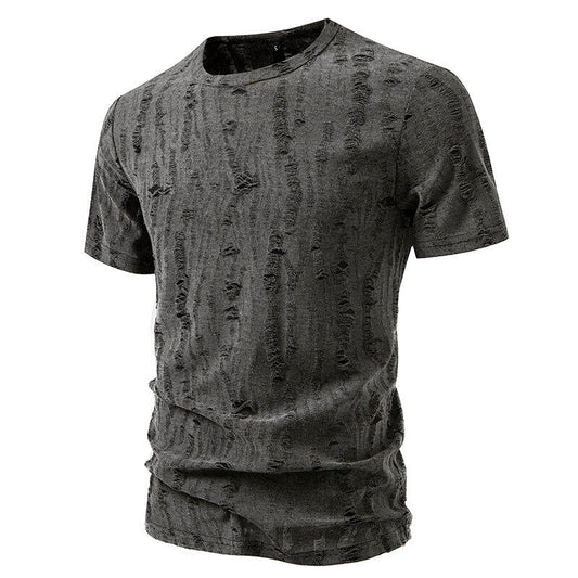 T-shirt uomo estiva oversize strappata, stile urbano giovane e casual
