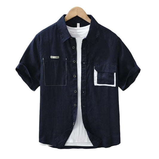 Camicia uomo corta estiva traspirante, stile urbano giovane