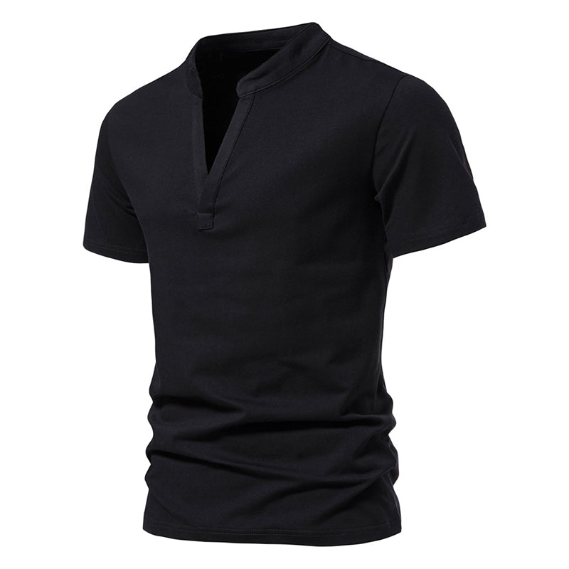 T-shirt uomo estiva slim V-collo in cotone elasticizzato tinta unita