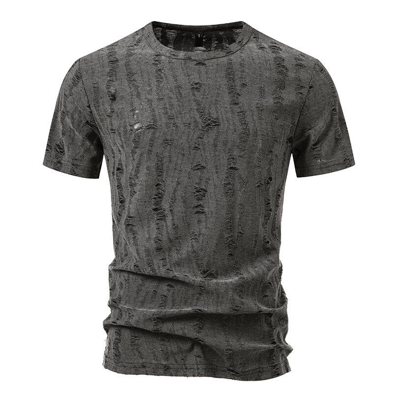 T-shirt uomo estiva oversize strappata, stile urbano giovane e casual