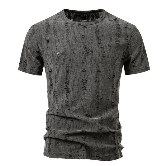 T-shirt uomo estiva oversize strappata, stile urbano giovane e casual