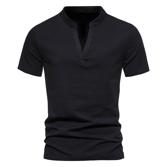 T-shirt uomo estiva slim V-collo in cotone elasticizzato tinta unita