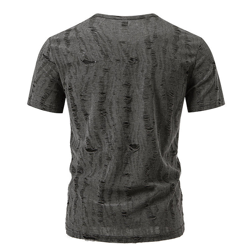 T-shirt uomo estiva oversize strappata, stile urbano giovane e casual