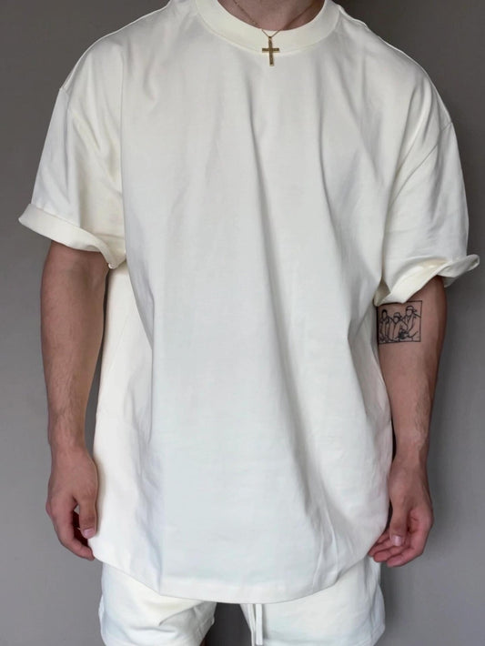 T-shirt uomo 305g oversize in cotone, girocollo stretto, stile USA