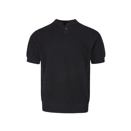 T-shirt Henley uomo corta slim in cotone pesante, stile vintage old money