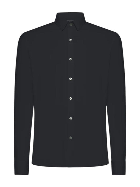 Camicia da uomo blu Oxford elegante con collo aperto