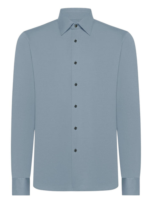 Camicia da uomo blu a maniche lunghe look casual o formale