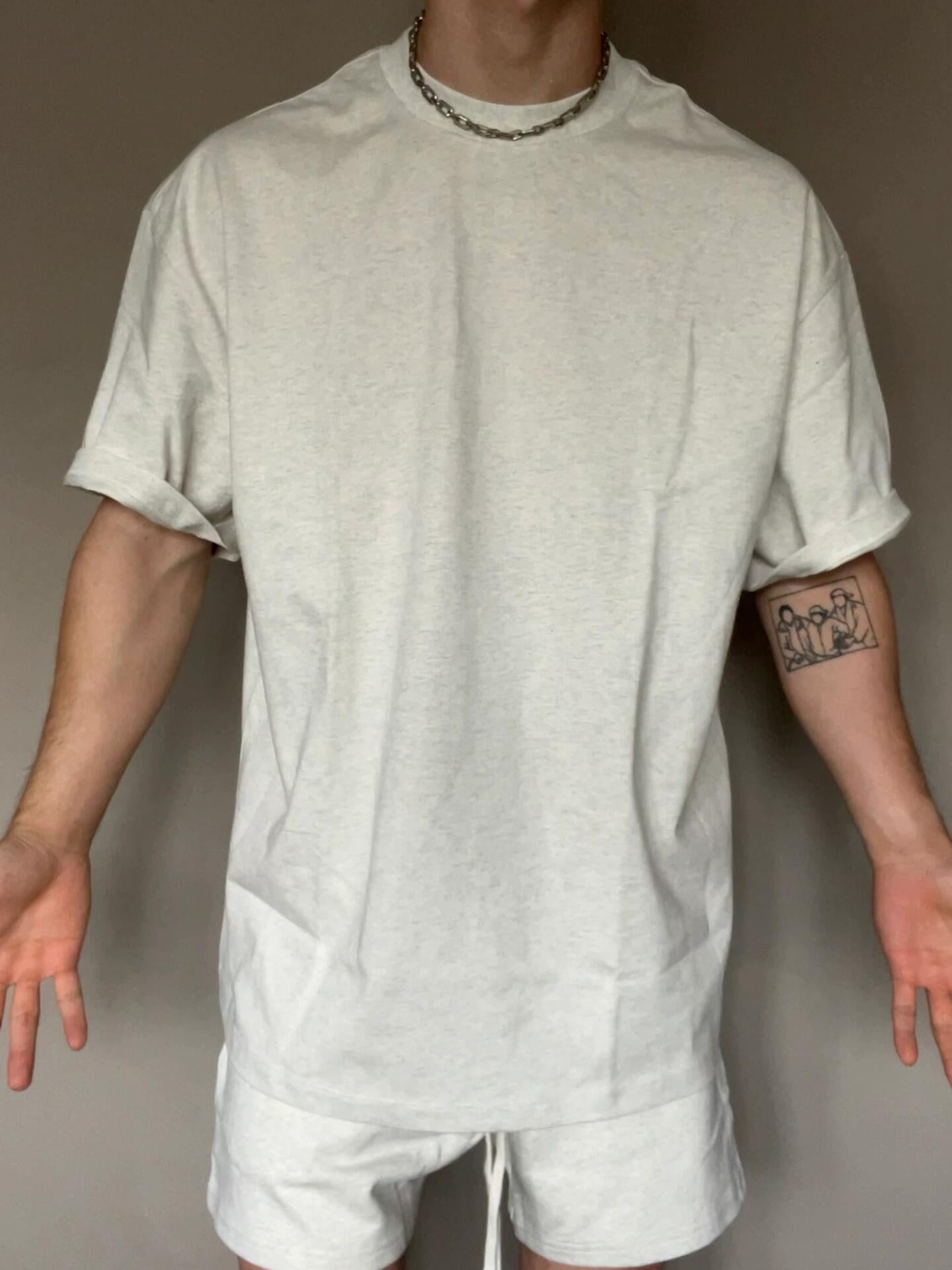 T-shirt uomo 305g oversize in cotone, girocollo stretto, stile USA