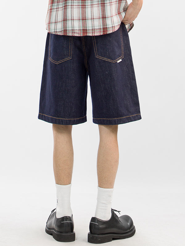 Bermuda uomo in denim blu vintage ampio e casual, facile da abbinare