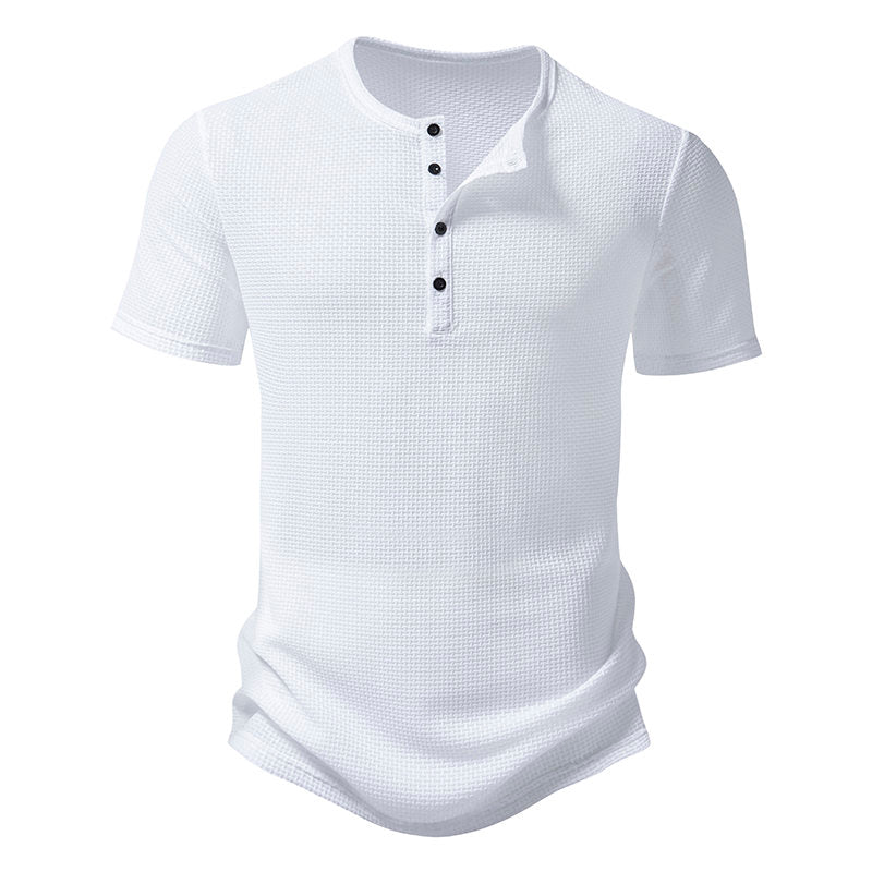 T-shirt uomo henley estiva 4 bottoni, ampia in tessuto ice silk