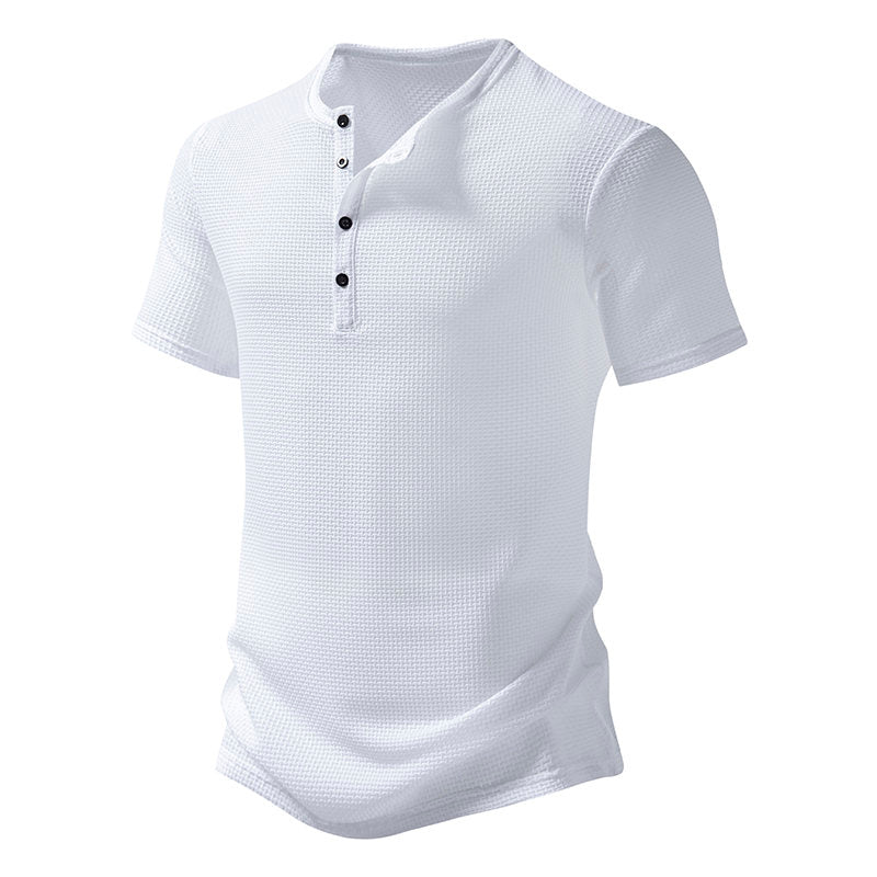 T-shirt uomo henley estiva 4 bottoni, ampia in tessuto ice silk