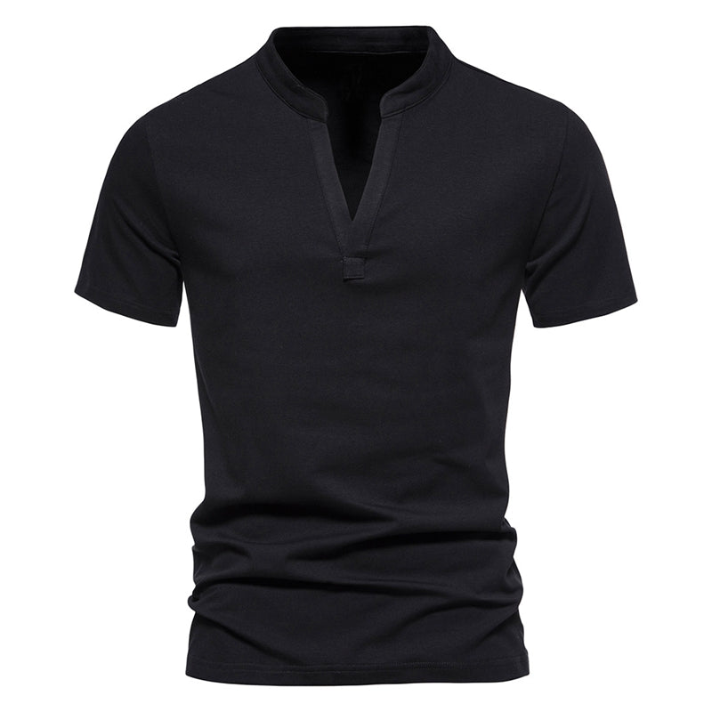 T-shirt uomo estiva slim V-collo in cotone elasticizzato tinta unita
