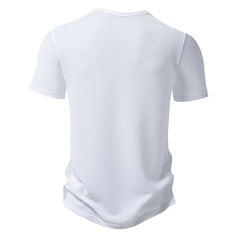 T-shirt uomo henley estiva 4 bottoni, ampia in tessuto ice silk