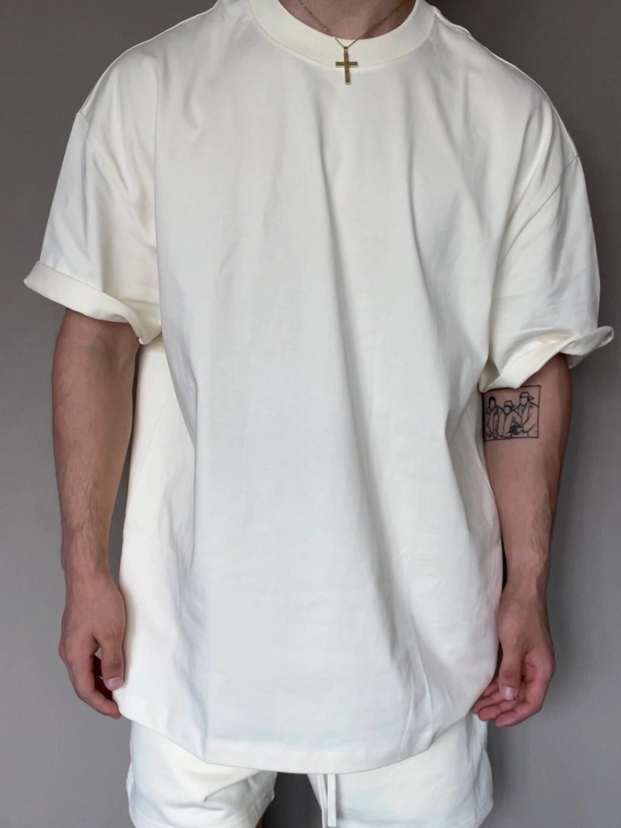 T-shirt uomo 305g oversize in cotone, girocollo stretto, stile USA