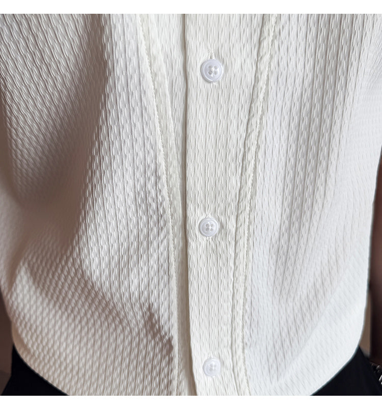 Camicia uomo estiva slim con colletto alla coreana, stile business trendy