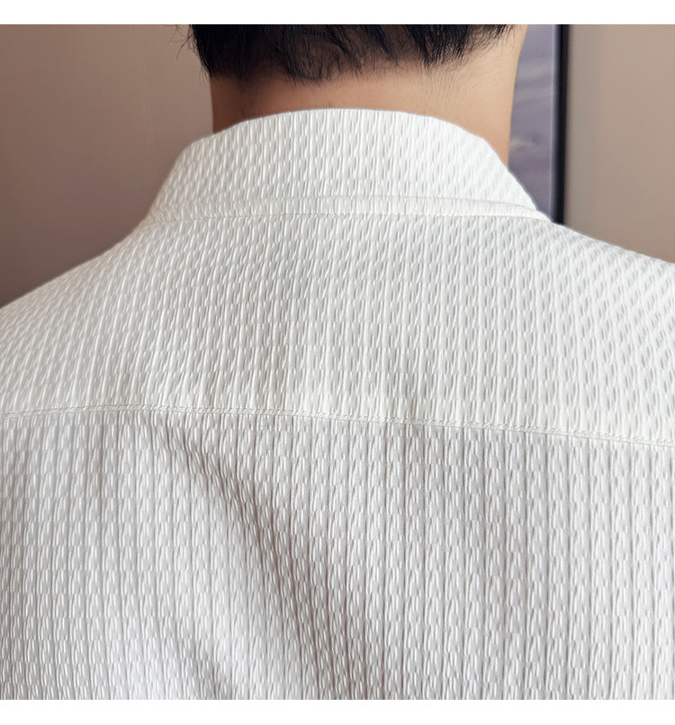 Camicia uomo estiva slim con colletto alla coreana, stile business trendy